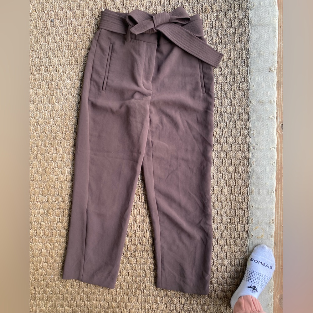 Aritzia Wilfred High-Waisted Tie Front Jallade Trouser Pants Brown - Size 2